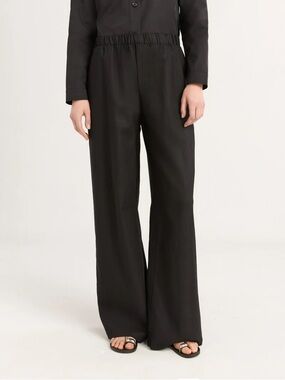 NWOT Scoop Linen Blend Wide Leg High Rise Relaxed Fit Black Pants Size XS